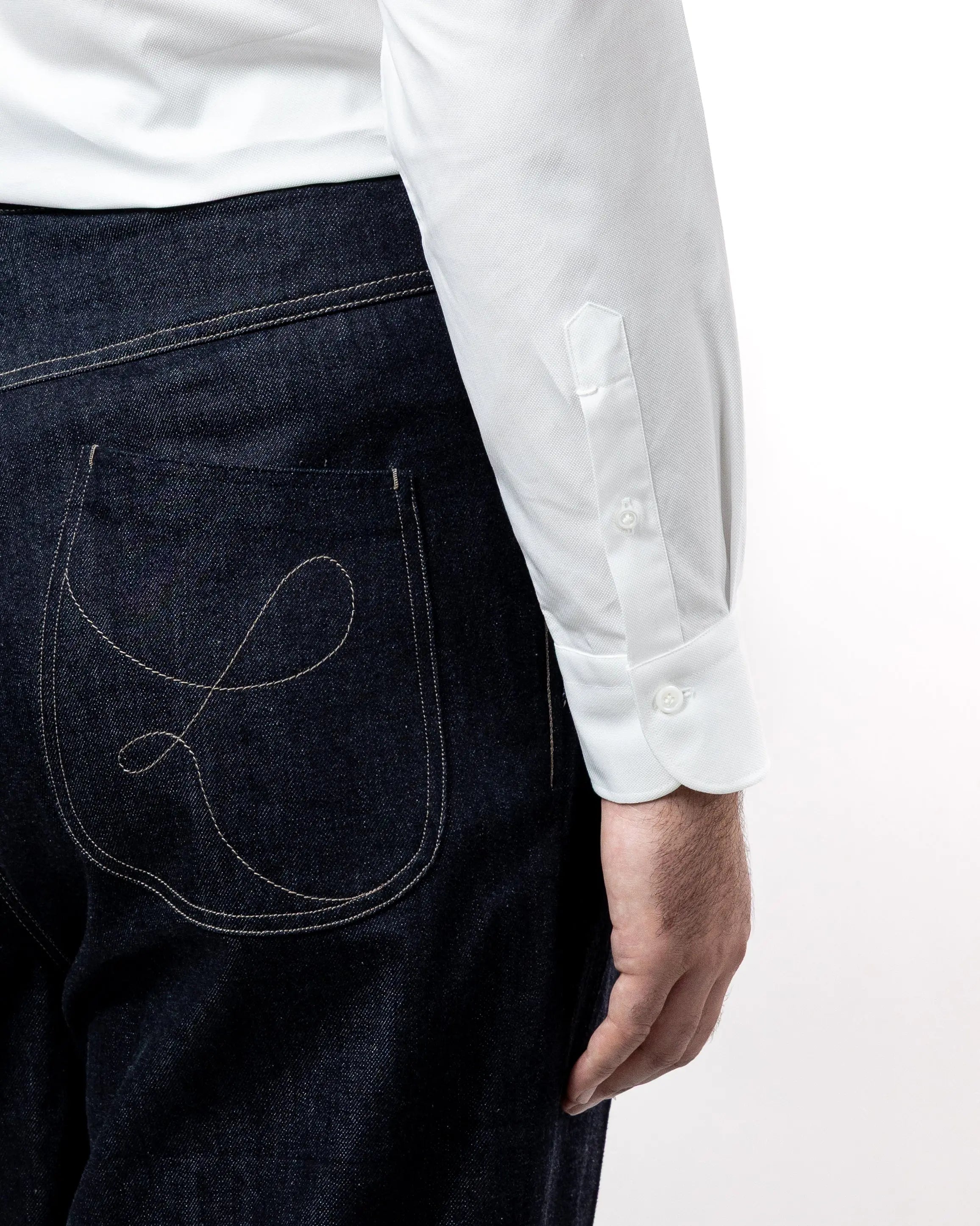 Chemise en Oxford Blanc Thomas Mason laurensan détails de manche
