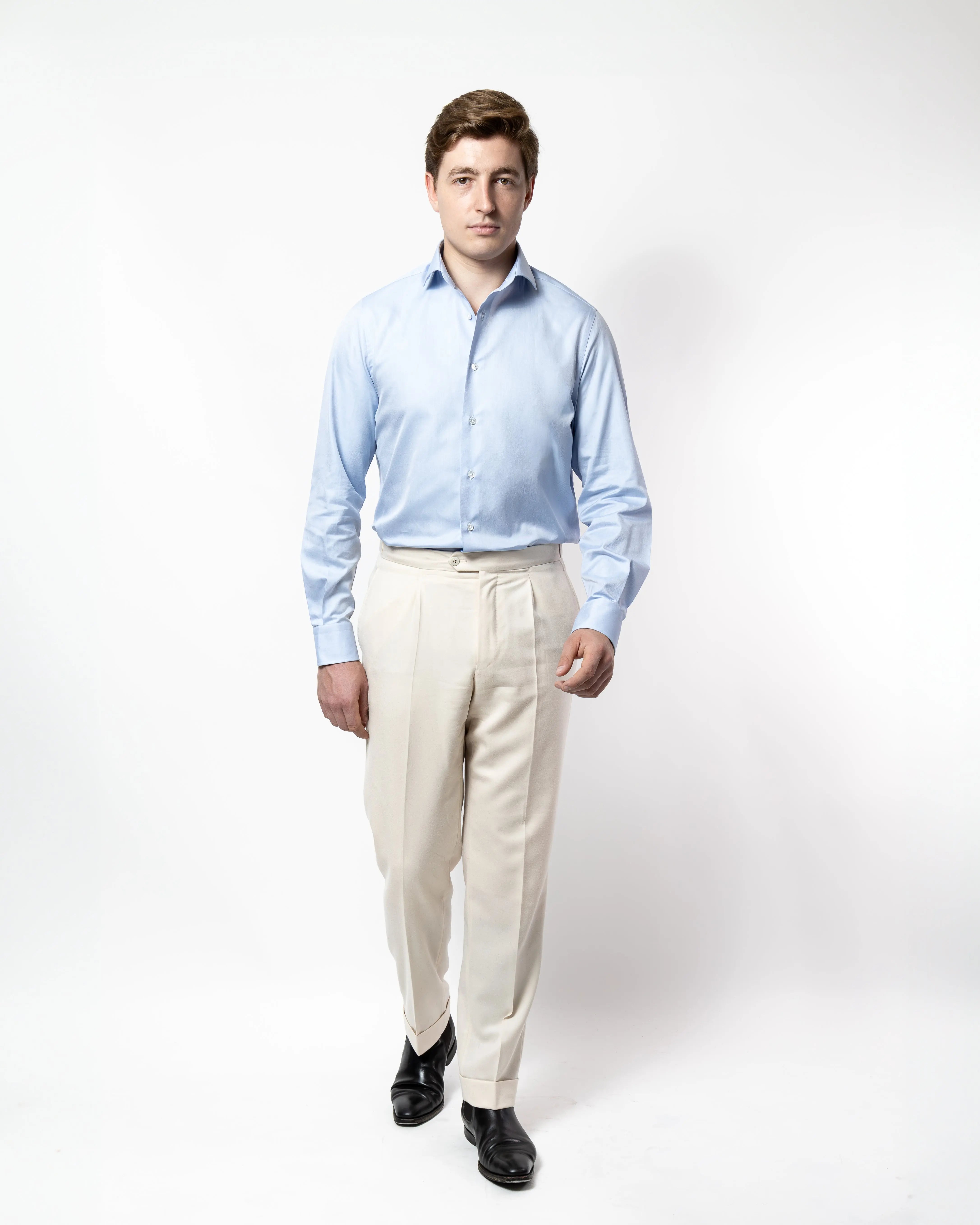 Chemise en Twill Bleu Thomas Mason fait à la main en Espagne pour laurensan